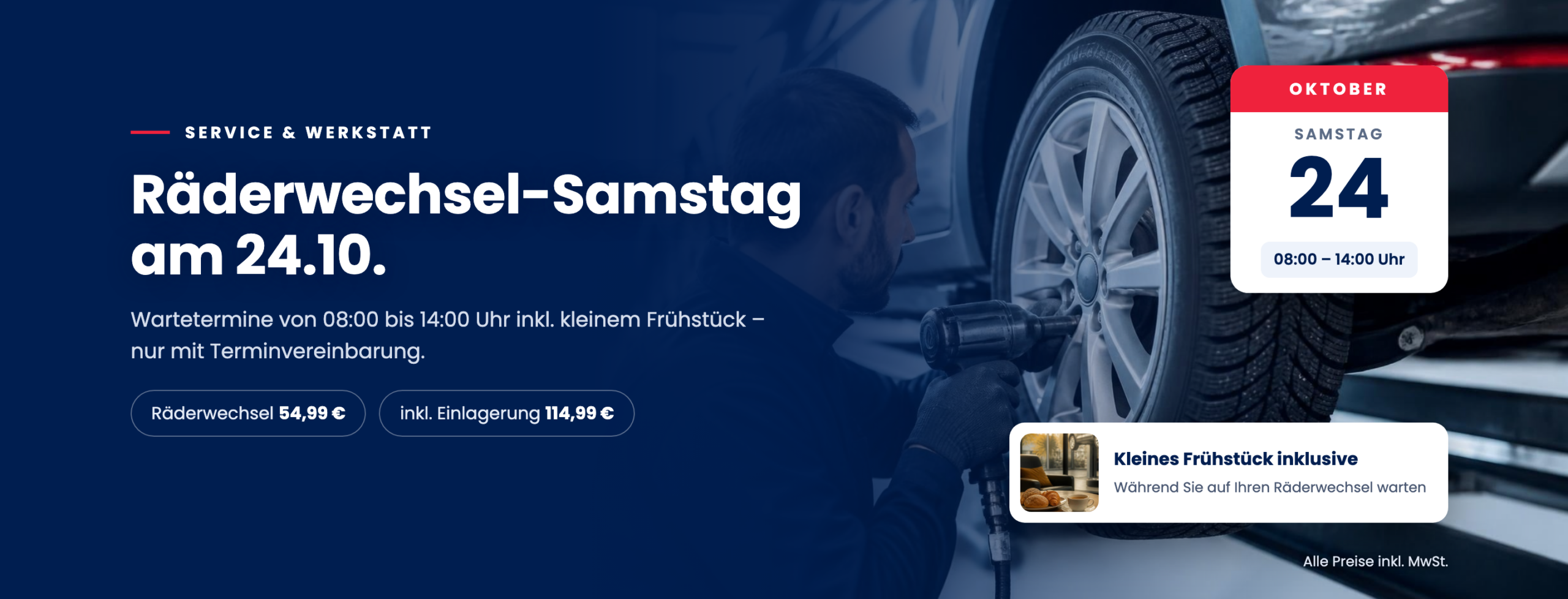 Räderwechsel-Samstag am 24.10.2026 mit Wartetermin und Frühstück